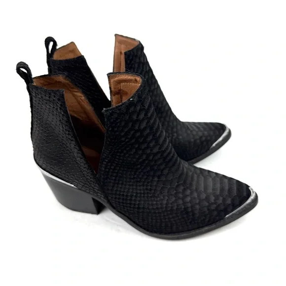 Jeffrey Campbell Cromwell Booties 9 Black Cut Out Slip On Ankle Boot Etched - Picture 13 of 13